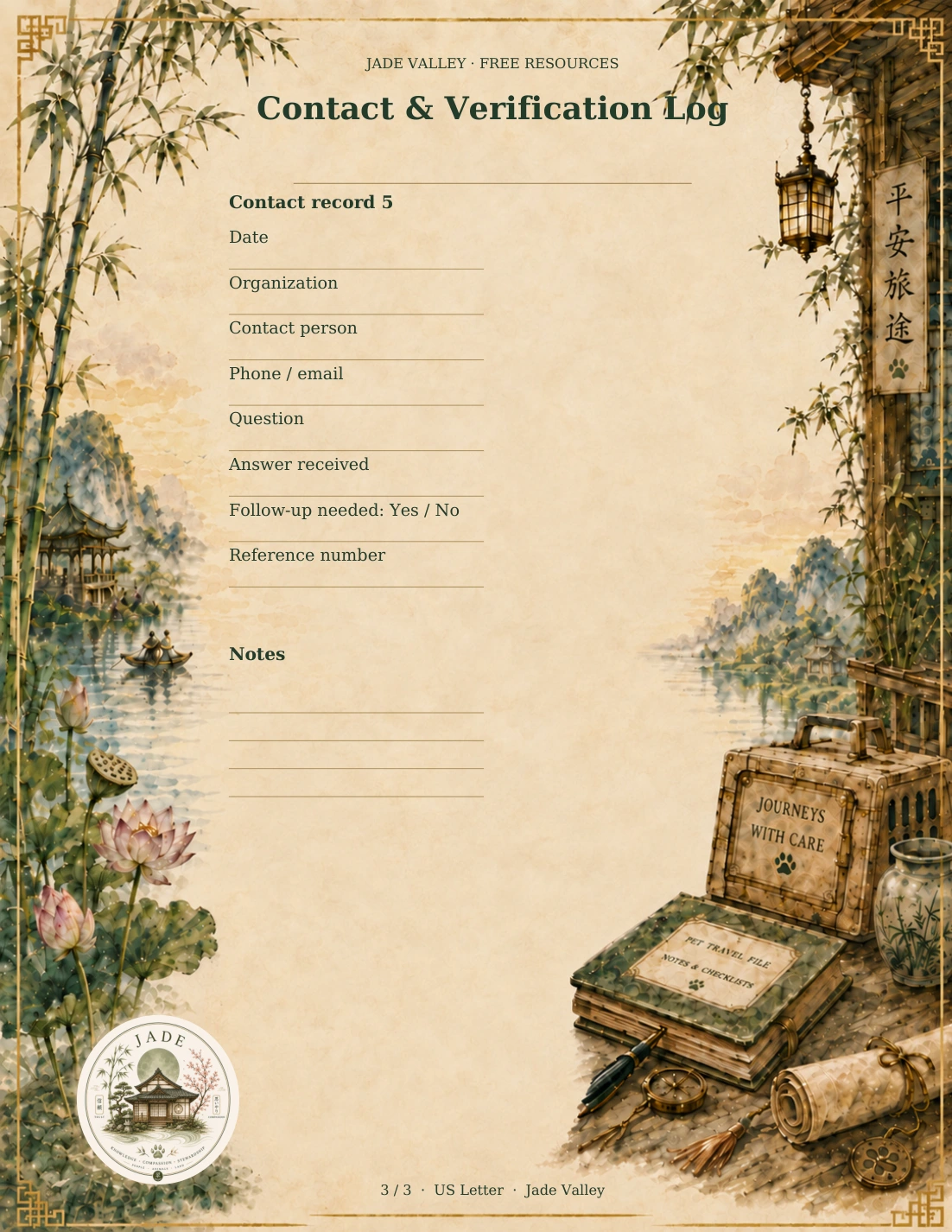 Contact & Verification Log — page 3 of 3