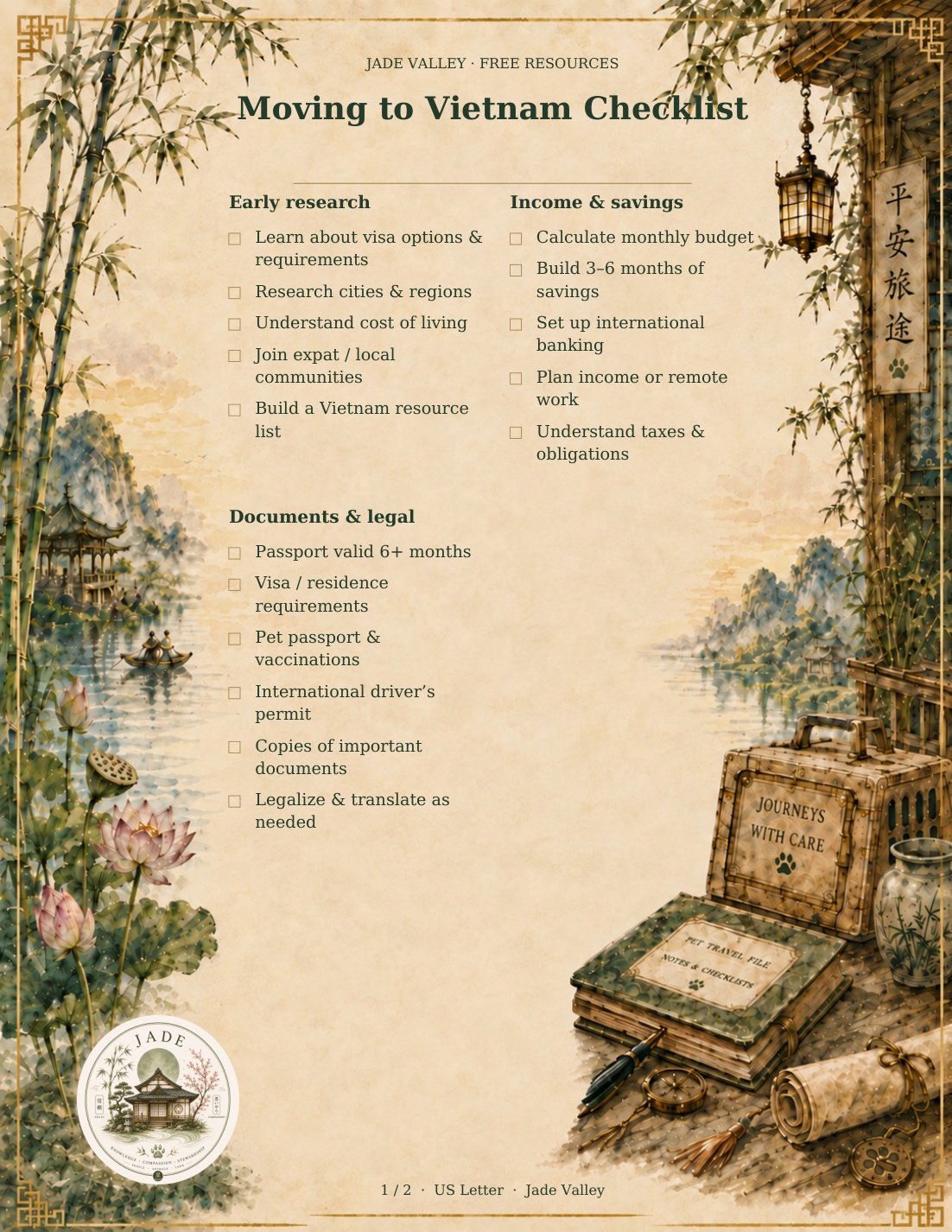 Moving to Vietnam Checklist — page 1 of 2
