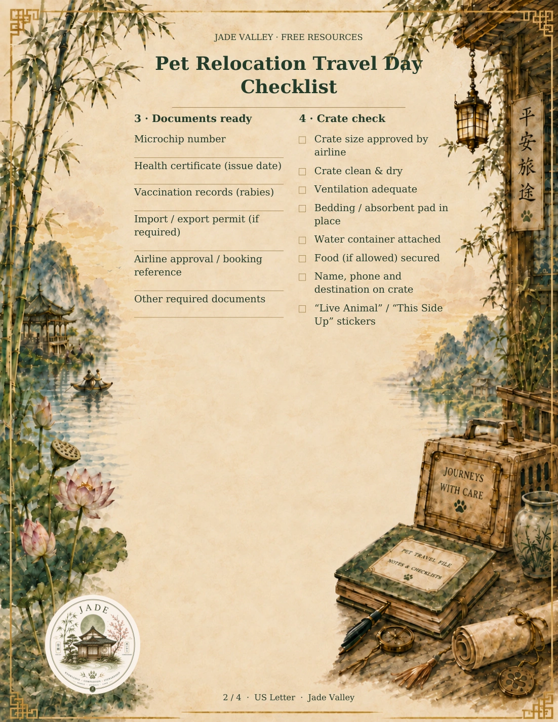 Pet Relocation Travel Day Checklist — page 2 of 4
