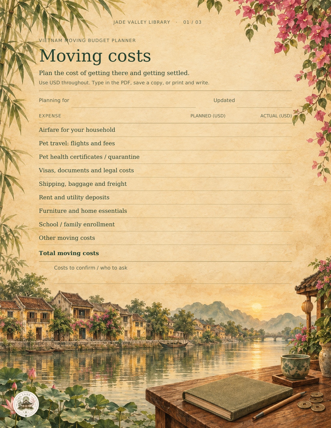 Vietnam Moving Budget Planner — page 1 of 3